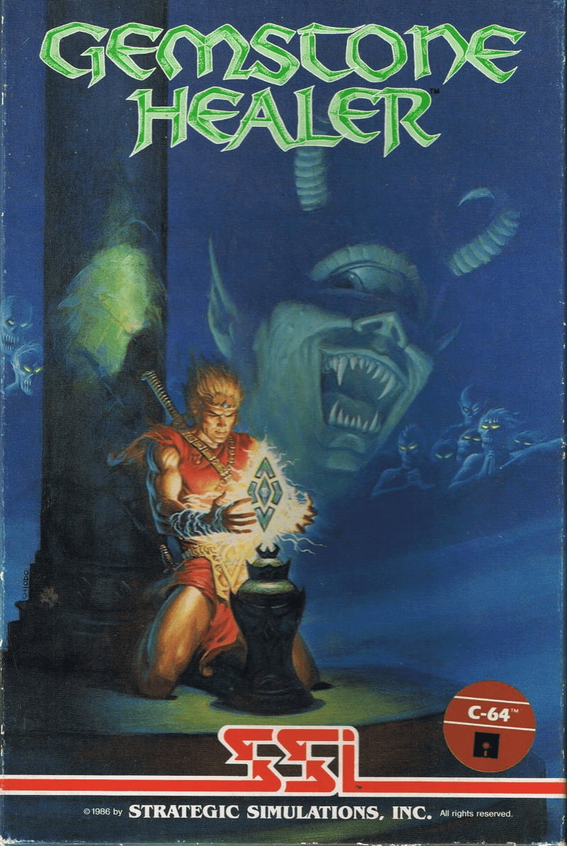 Gemstone Healer box art for Commodore 64